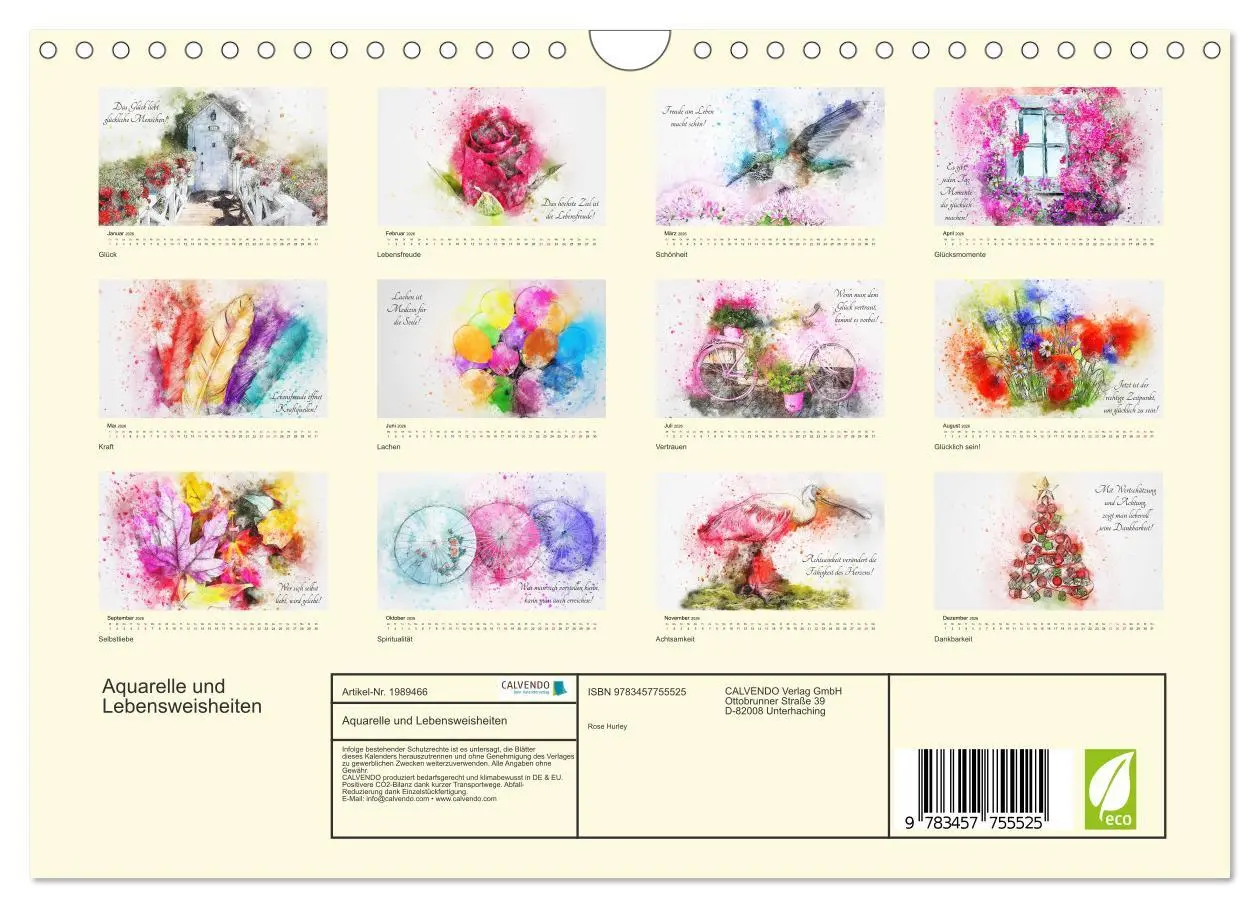 Bild: 9783457755525 | Aquarelle und Lebensweisheiten (Wandkalender 2026 DIN A4 quer),...