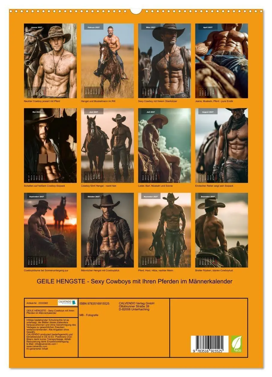 Bild: 9783516915525 | GEILE HENGSTE - Sexy Cowboys mit Ihren Pferden im Männerkalender...