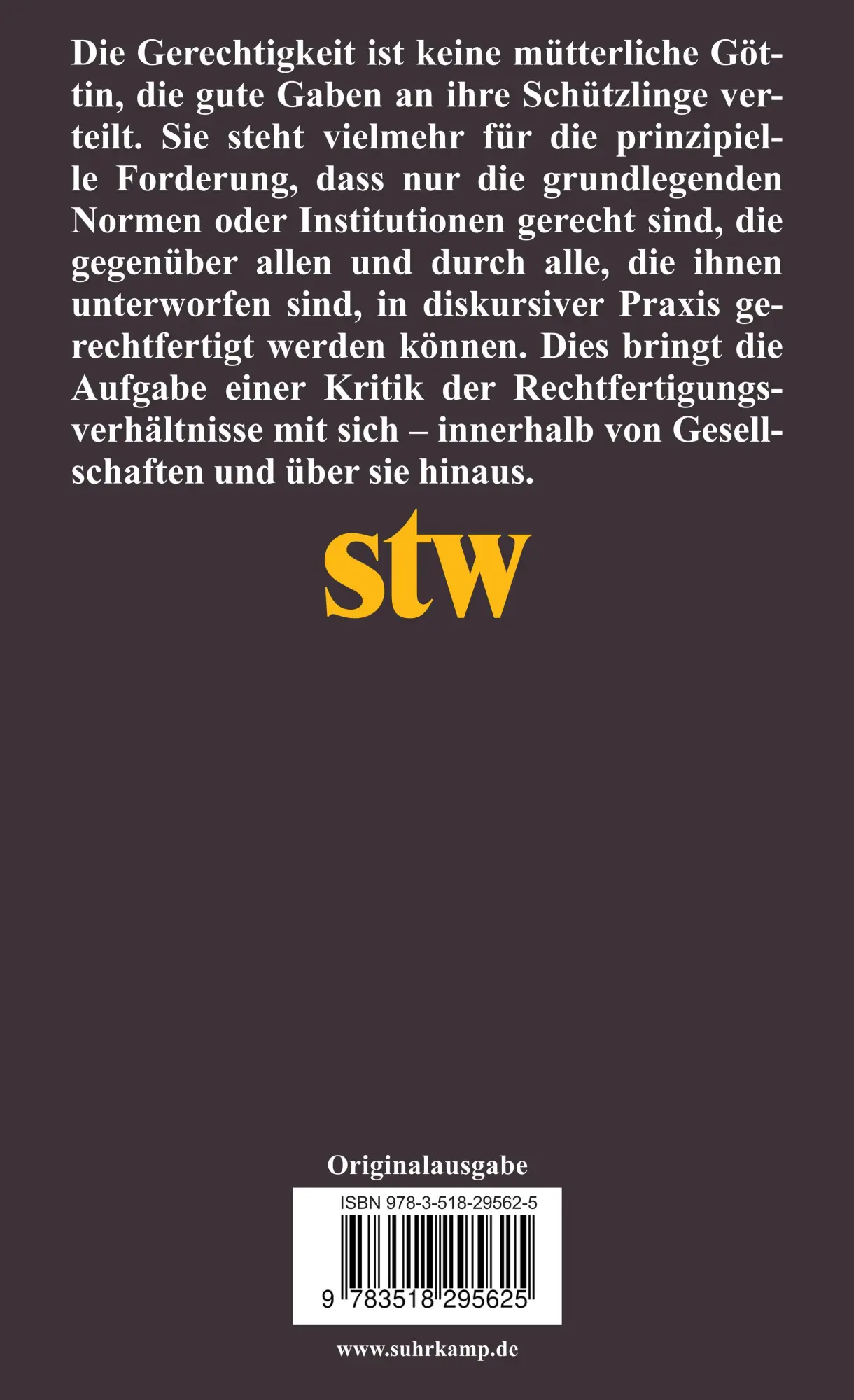 Rückseite: 9783518295625 | Kritik der Rechtfertigungsverhältnisse | Rainer Forst | Taschenbuch