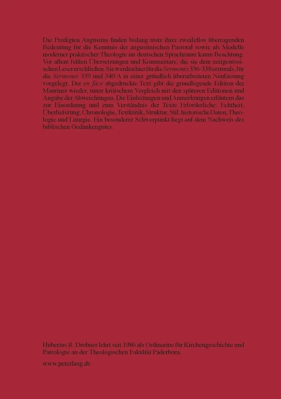 Rückseite: 9783631505625 | Augustinus von Hippo | Hubertus Drobner | Taschenbuch | Deutsch | 2003