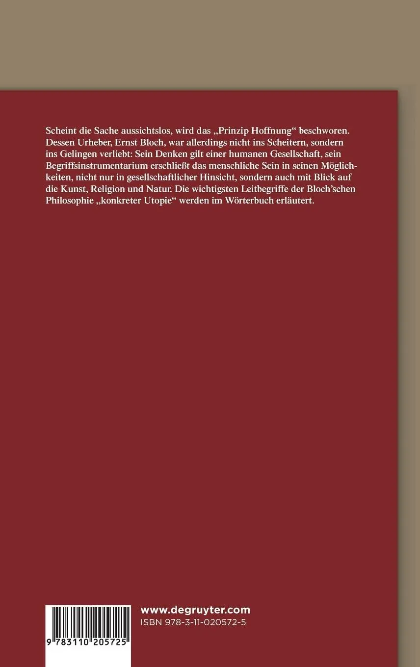 Rückseite: 9783110205725 | Bloch-Wörterbuch | Leitbegriffe der Philosophie Ernst Blochs | Buch