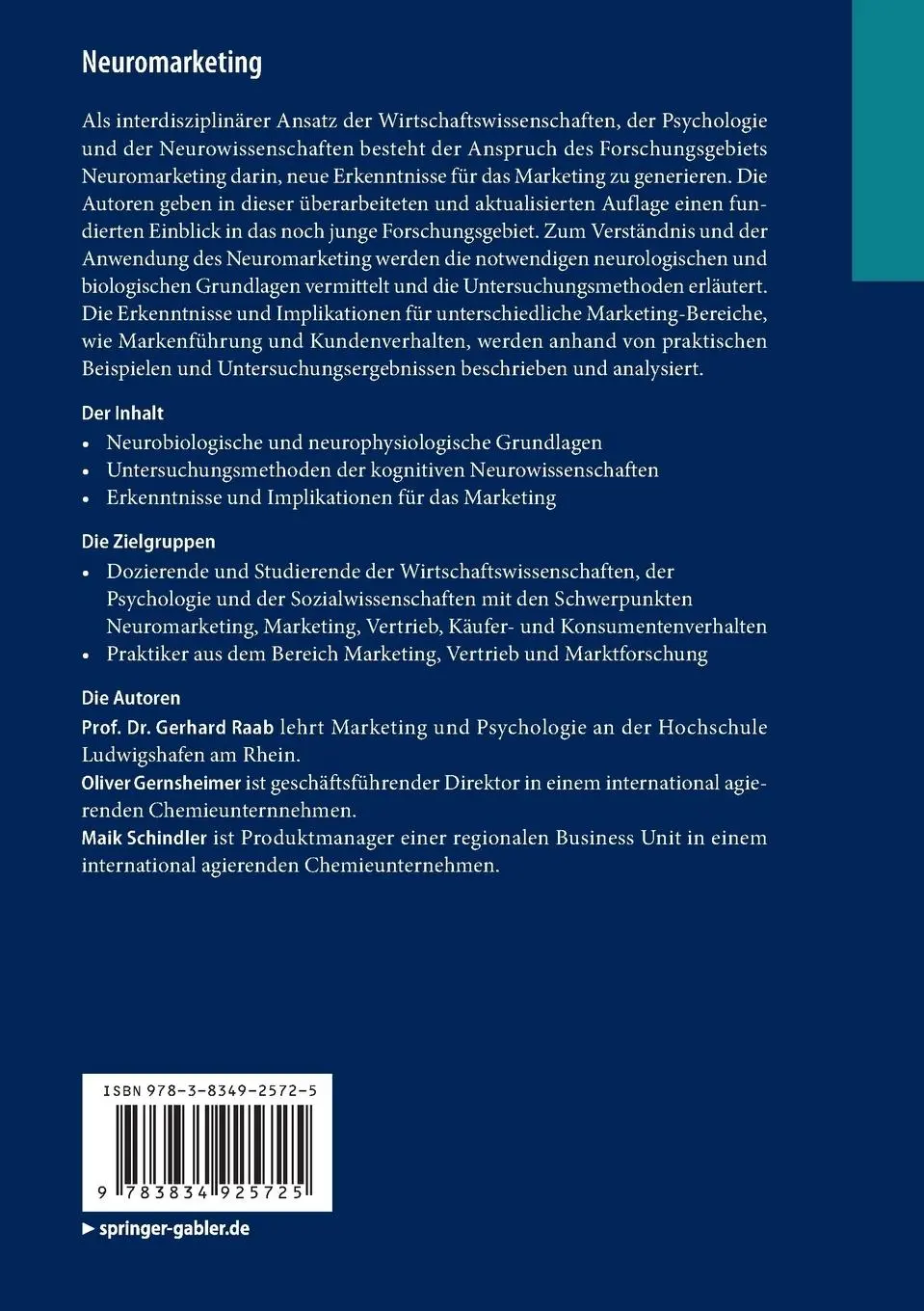 Rückseite: 9783834925725 | Neuromarketing | Grundlagen - Erkenntnisse - Anwendungen | Taschenbuch