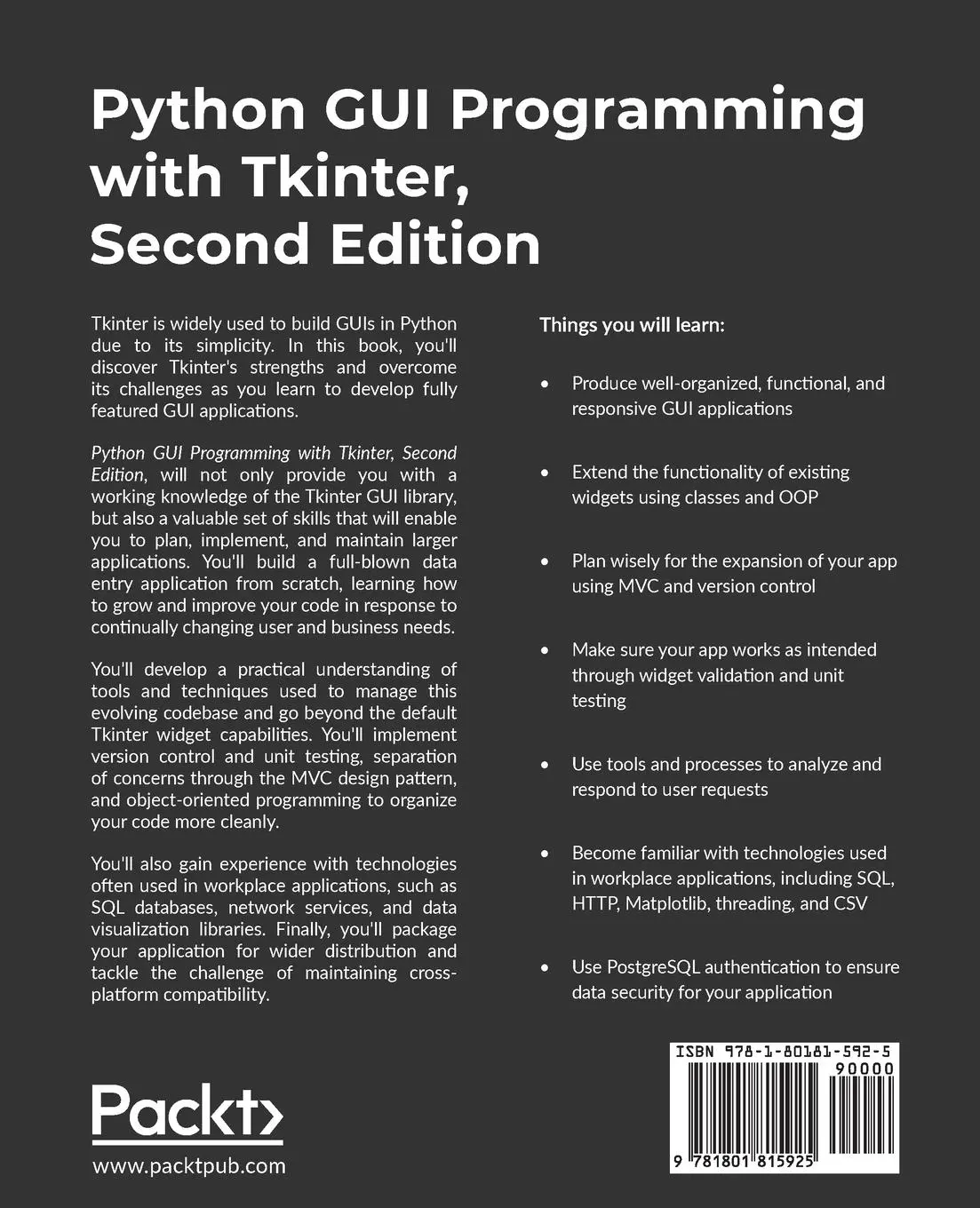 Rückseite: 9781801815925 | Python GUI Programming with Tkinter - Second Edition | Alan D. Moore