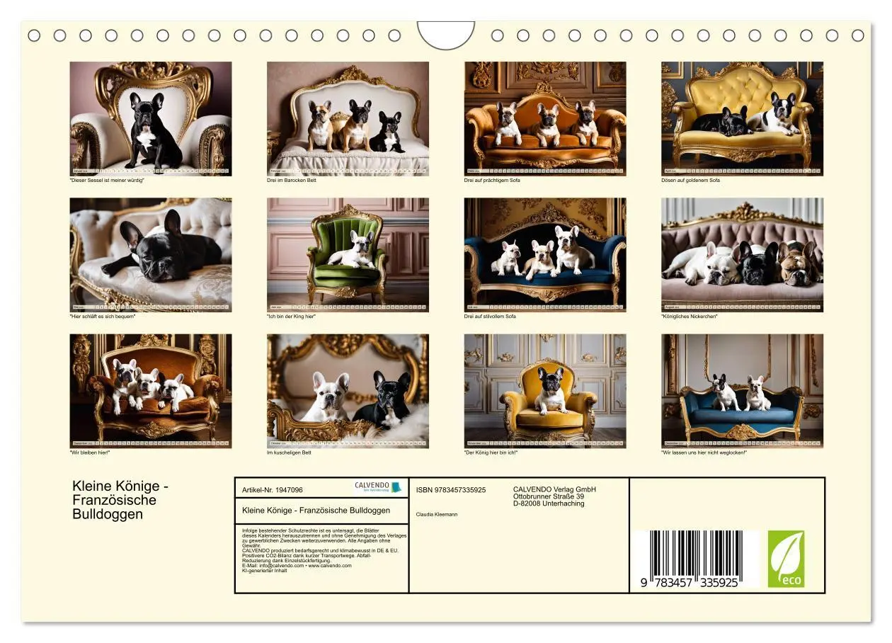 Bild: 9783457335925 | Kleine Könige - Französische Bulldoggen (Wandkalender 2026 DIN A4...
