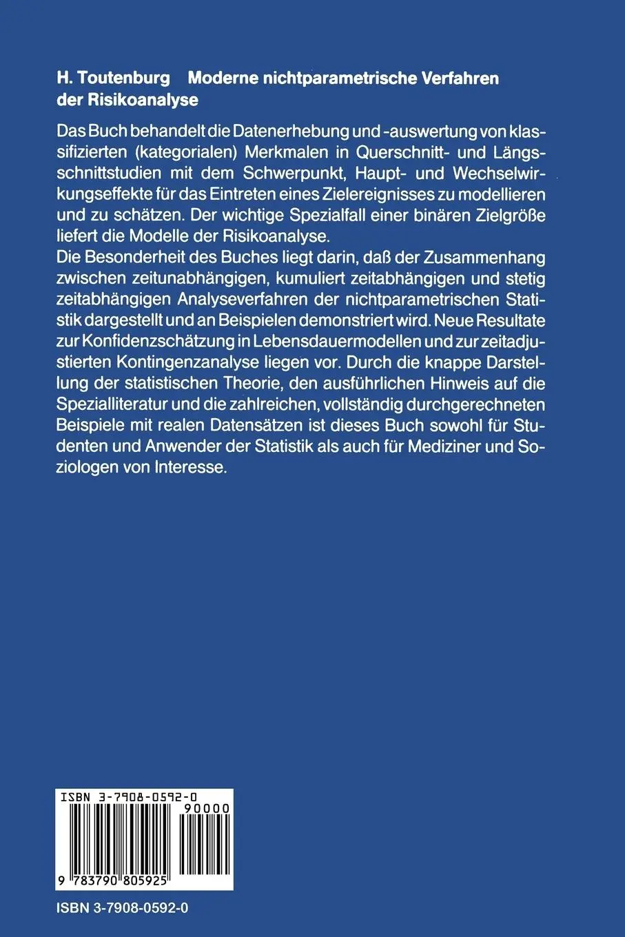 Rückseite: 9783790805925 | Moderne Nichtparametrische Verfahren der Risikoanalyse | Toutenburg