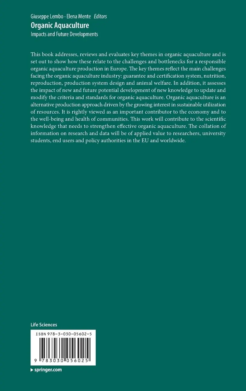 Rückseite: 9783030056025 | Organic Aquaculture | Impacts and Future Developments | Mente (u. a.)