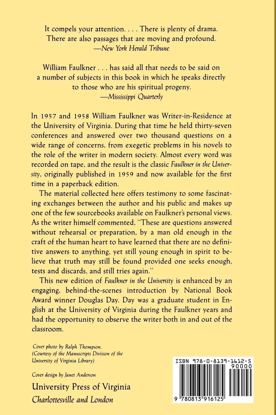 Rückseite: 9780813916125 | Faulkner in the University | Frederick L. Gwynn (u. a.) | Taschenbuch