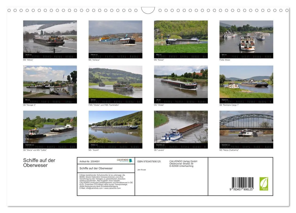 Bild: 9783457906125 | Schiffe auf der Oberweser (Wandkalender 2026 DIN A3 quer), CALVENDO...