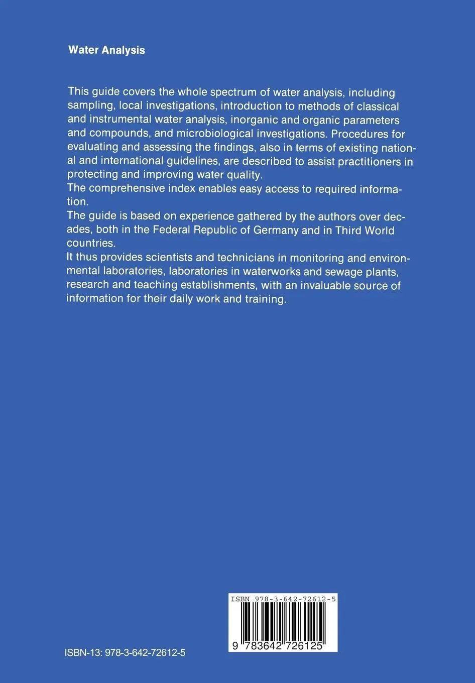 Rückseite: 9783642726125 | Water Analysis | Karl E. Quentin (u. a.) | Taschenbuch | xxvi | 2011