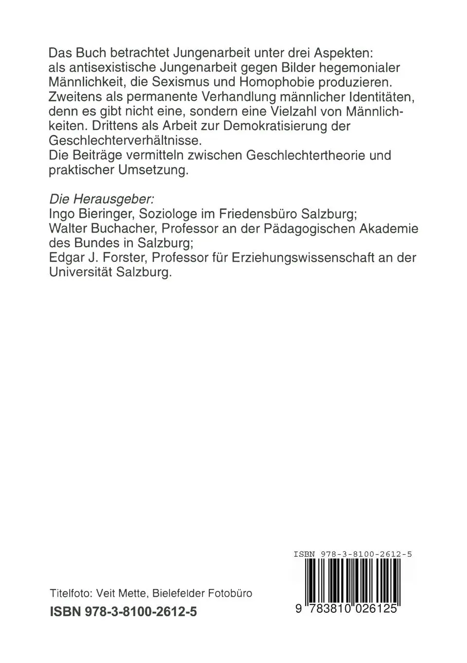 Rückseite: 9783810026125 | Männlichkeit und Gewalt | Konzepte für die Jungenarbeit | Taschenbuch