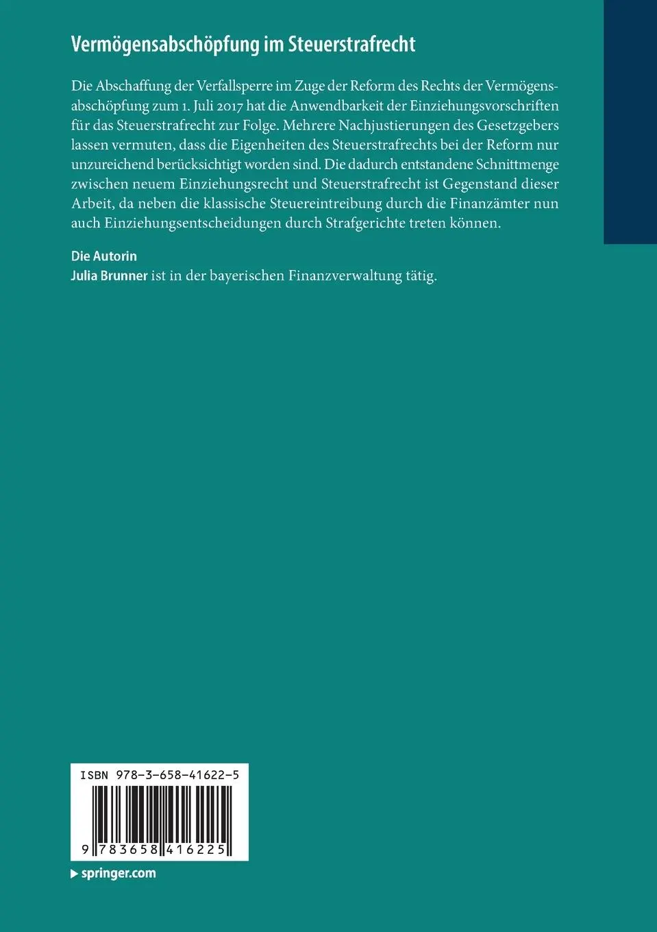 Rückseite: 9783658416225 | Vermögensabschöpfung im Steuerstrafrecht | Julia Brunner | Taschenbuch