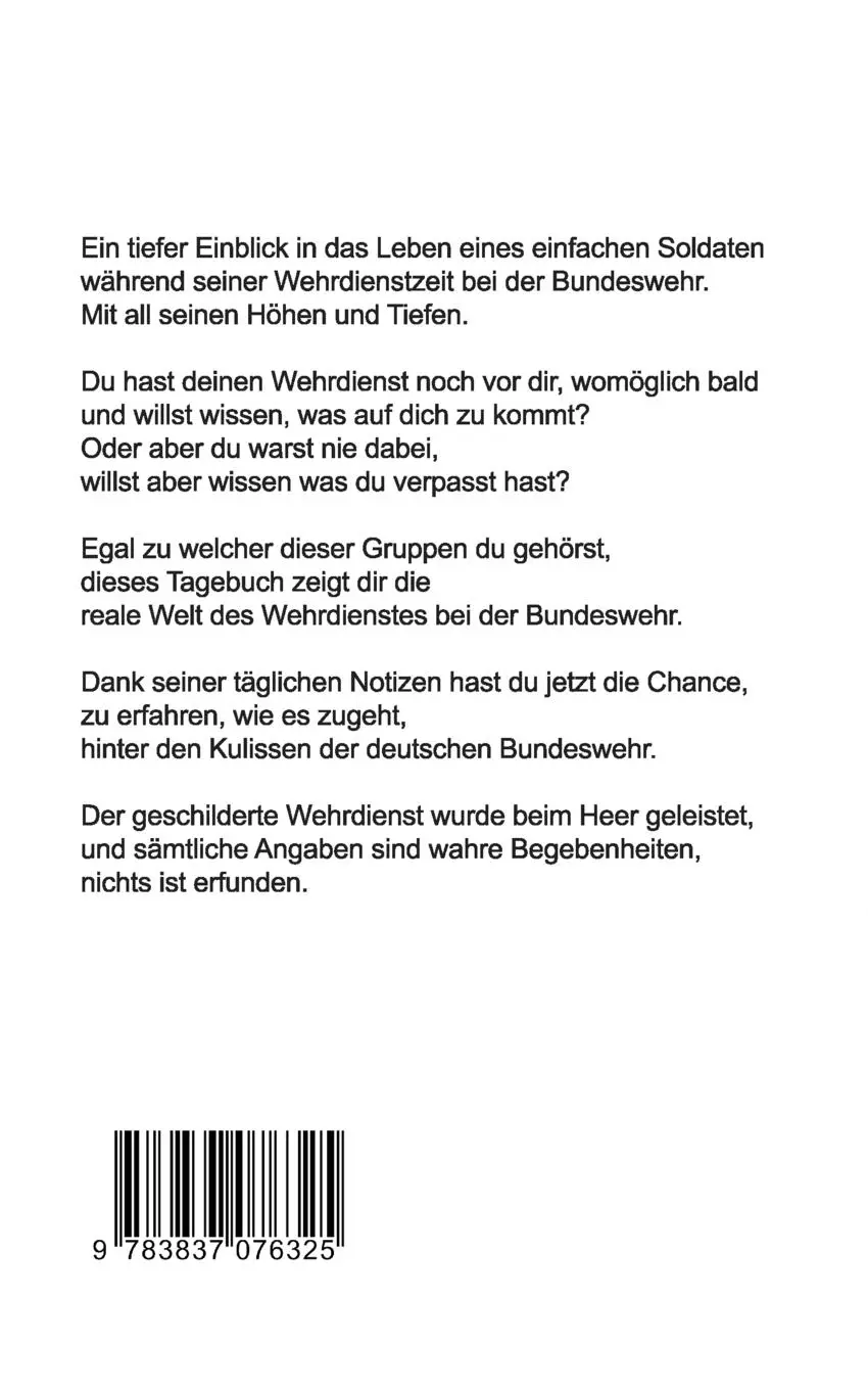 Rückseite: 9783837076325 | Schütze Weber, melde Stube 320 mit 5 Mann belegt | Michael Weber