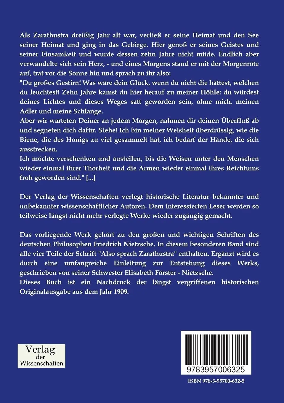 Rückseite: 9783957006325 | Also sprach Zarathustra | Aus dem Nachlaß 1882/85 | Nietzsche | Buch