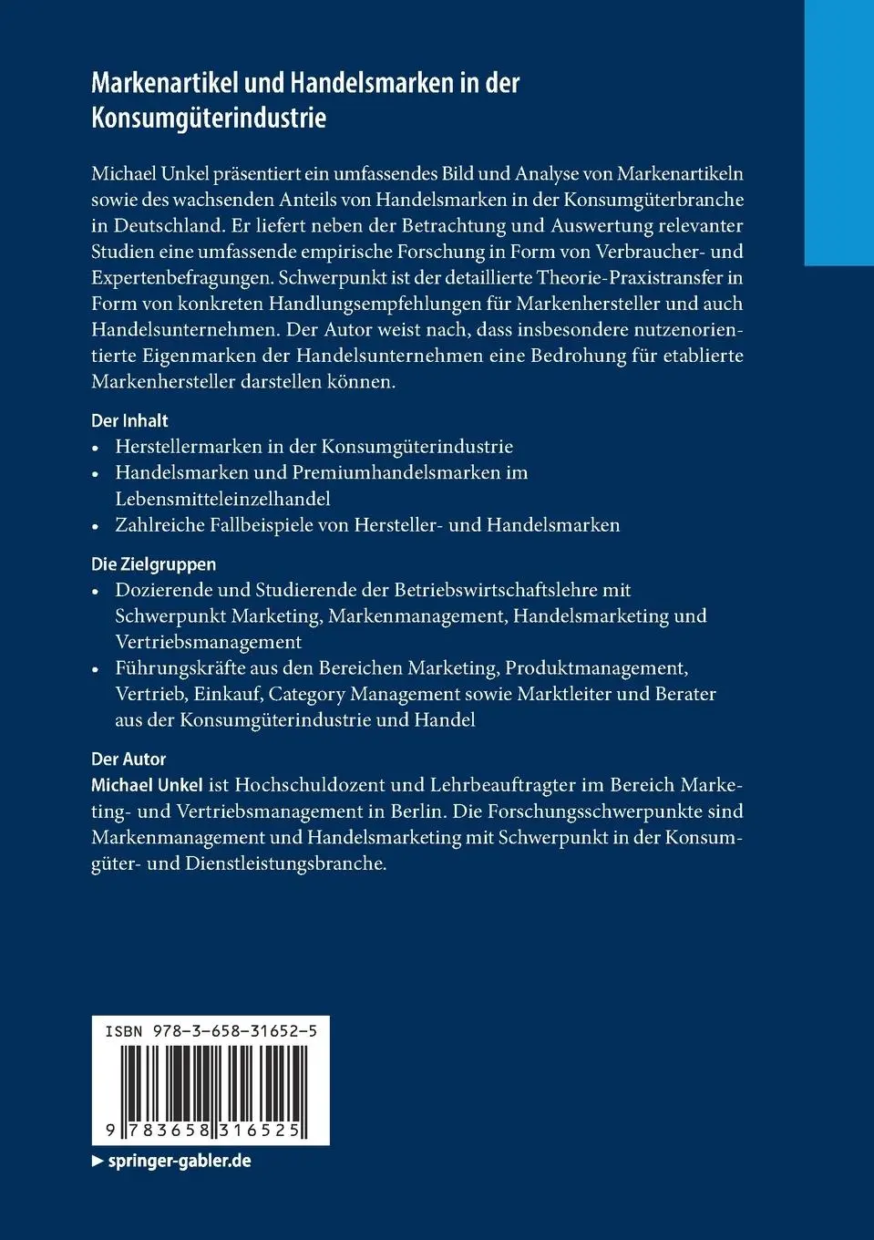Rückseite: 9783658316525 | Markenartikel und Handelsmarken in der Konsumgüterindustrie | Unkel