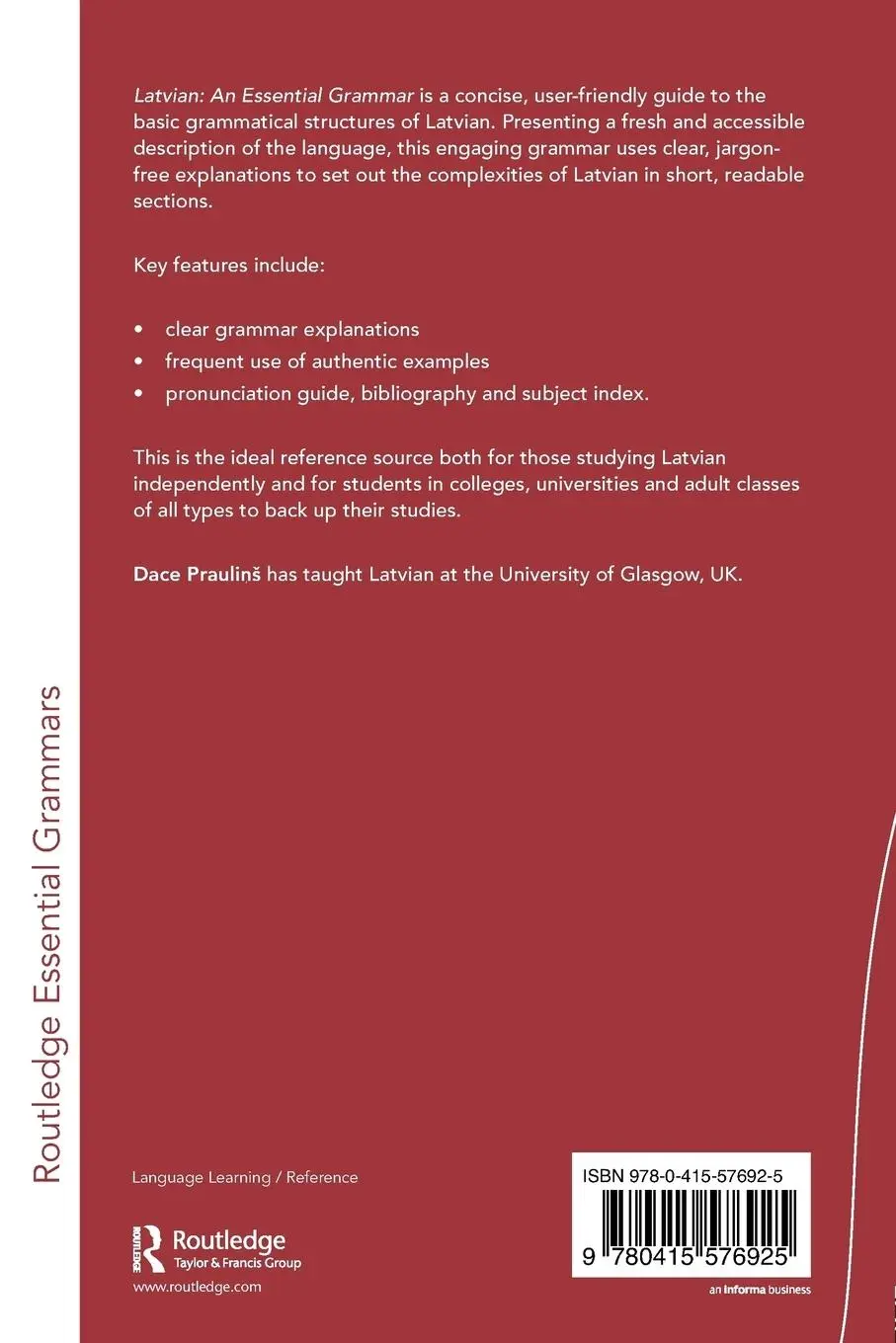 Rückseite: 9780415576925 | Latvian | An Essential Grammar | Dace Praulin¿ | Taschenbuch | 2012