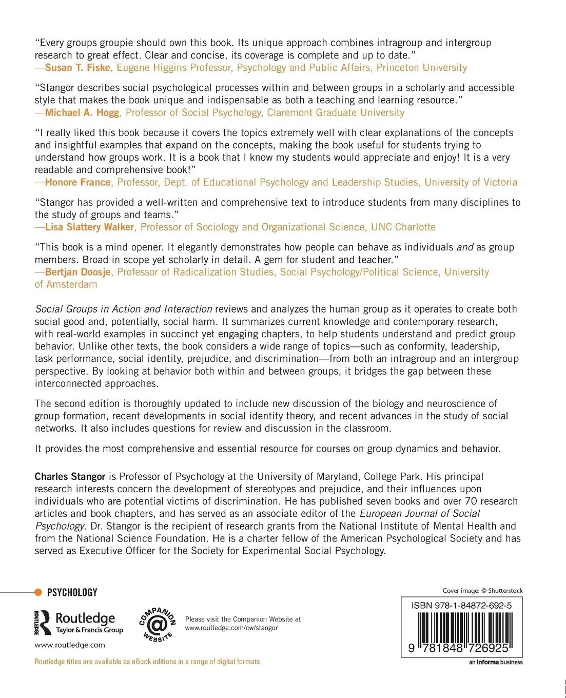 Rückseite: 9781848726925 | Social Groups in Action and Interaction | 2nd Edition | Stangor | Buch