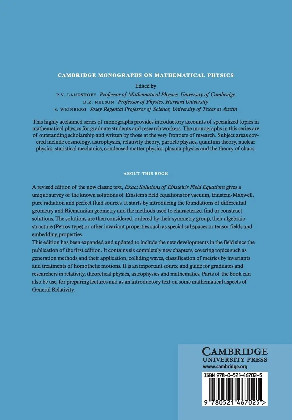 Rückseite: 9780521467025 | Exact Solutions of Einstein's Field Equations | Hans Stephani (u. a.)