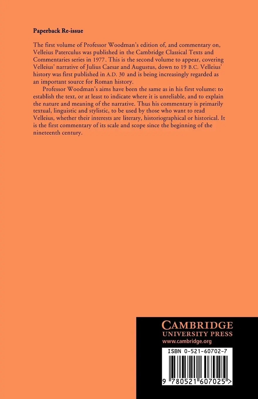 Rückseite: 9780521607025 | Velleius Paterculus | The Caesarian and Augustan Narrative (2.41-93)