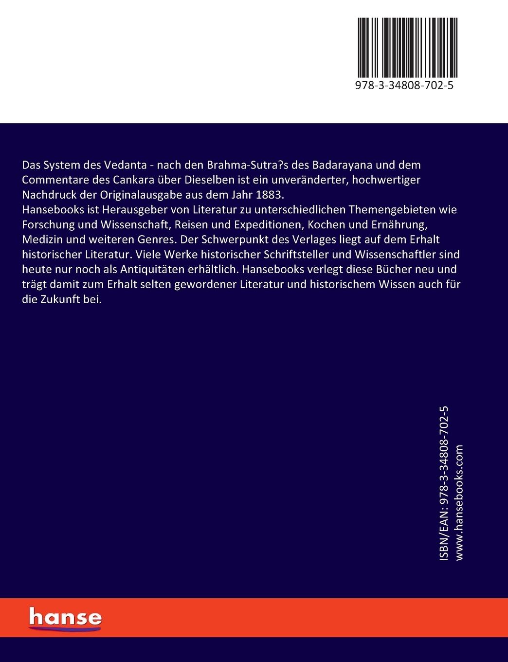 Rückseite: 9783348087025 | Das System des Vedanta | Paul Deussen | Taschenbuch | Paperback | 2023