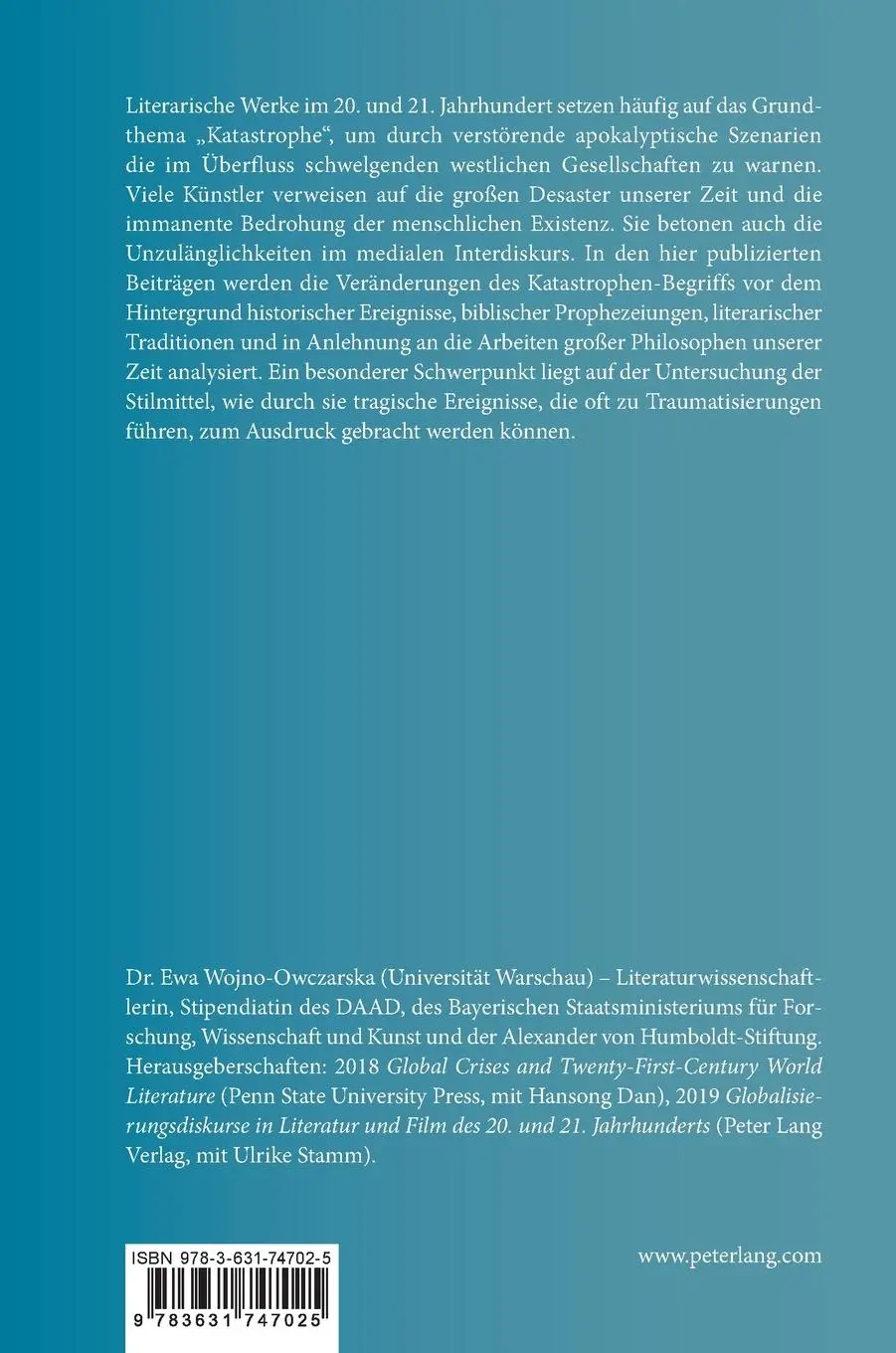 Rückseite: 9783631747025 | Literarische Katastrophendiskurse im 20. und 21. Jahrhundert | Buch