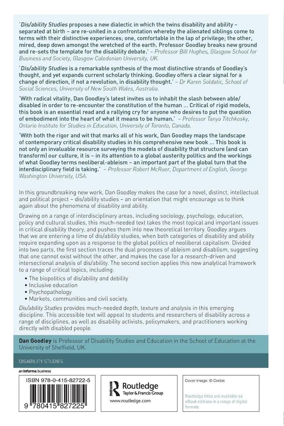 Rückseite: 9780415827225 | Dis/ability Studies | Theorising disablism and ableism | Dan Goodley