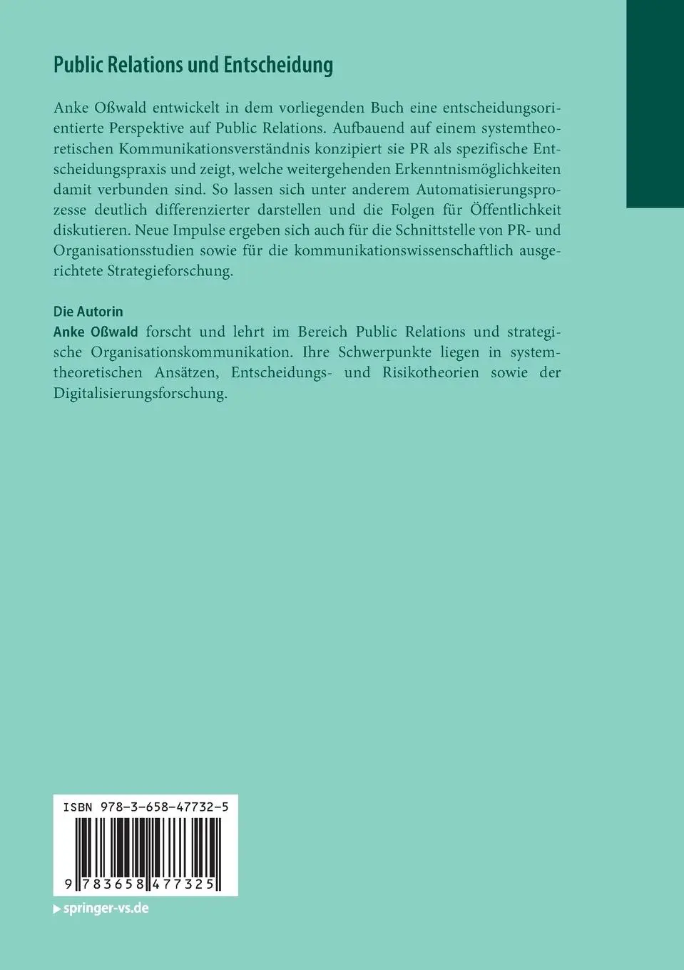 Rückseite: 9783658477325 | Public Relations und Entscheidung | Anke Oßwald | Taschenbuch | xx