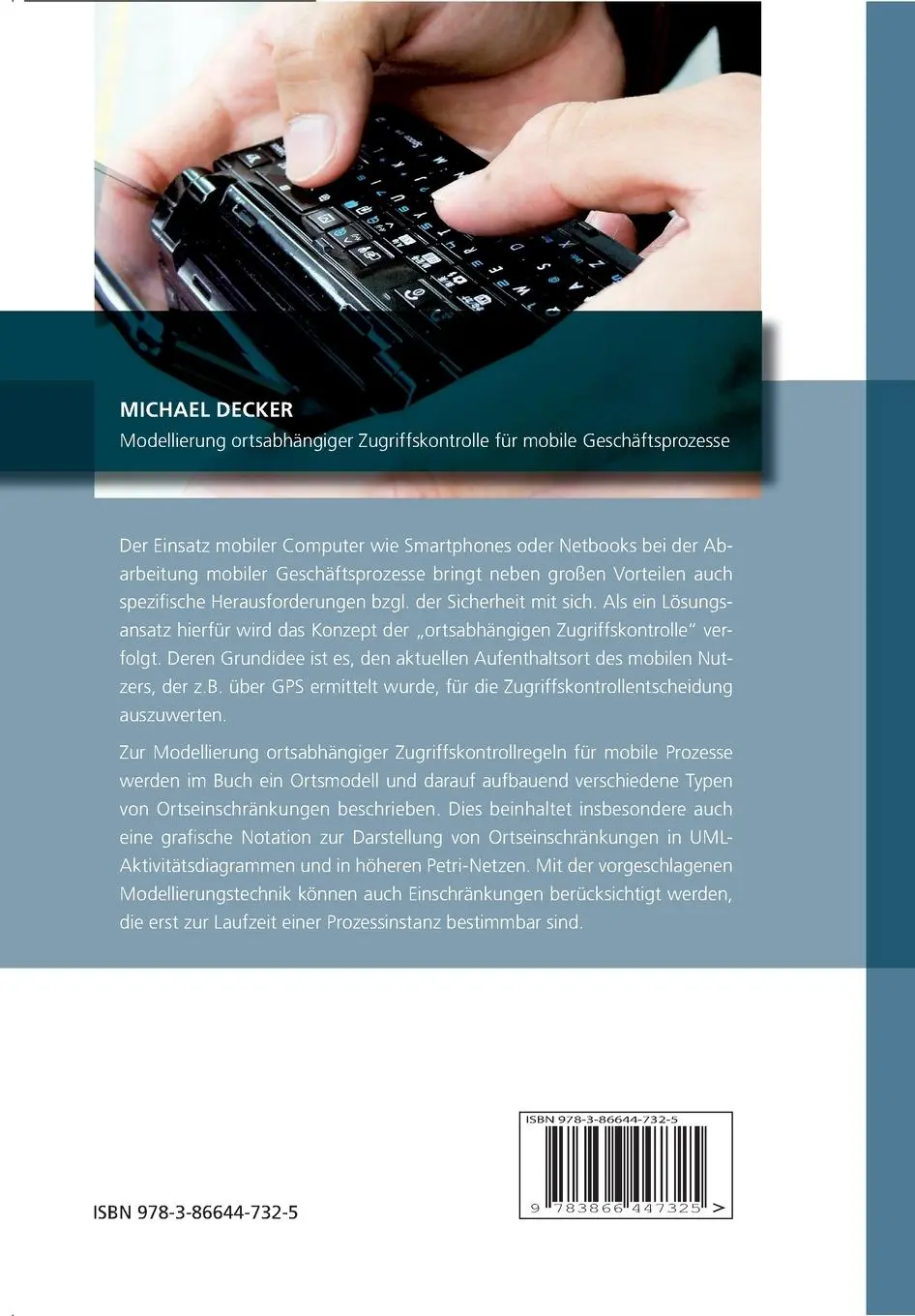 Rückseite: 9783866447325 | Modellierung ortsabhängiger Zugriffskontrolle für mobile...