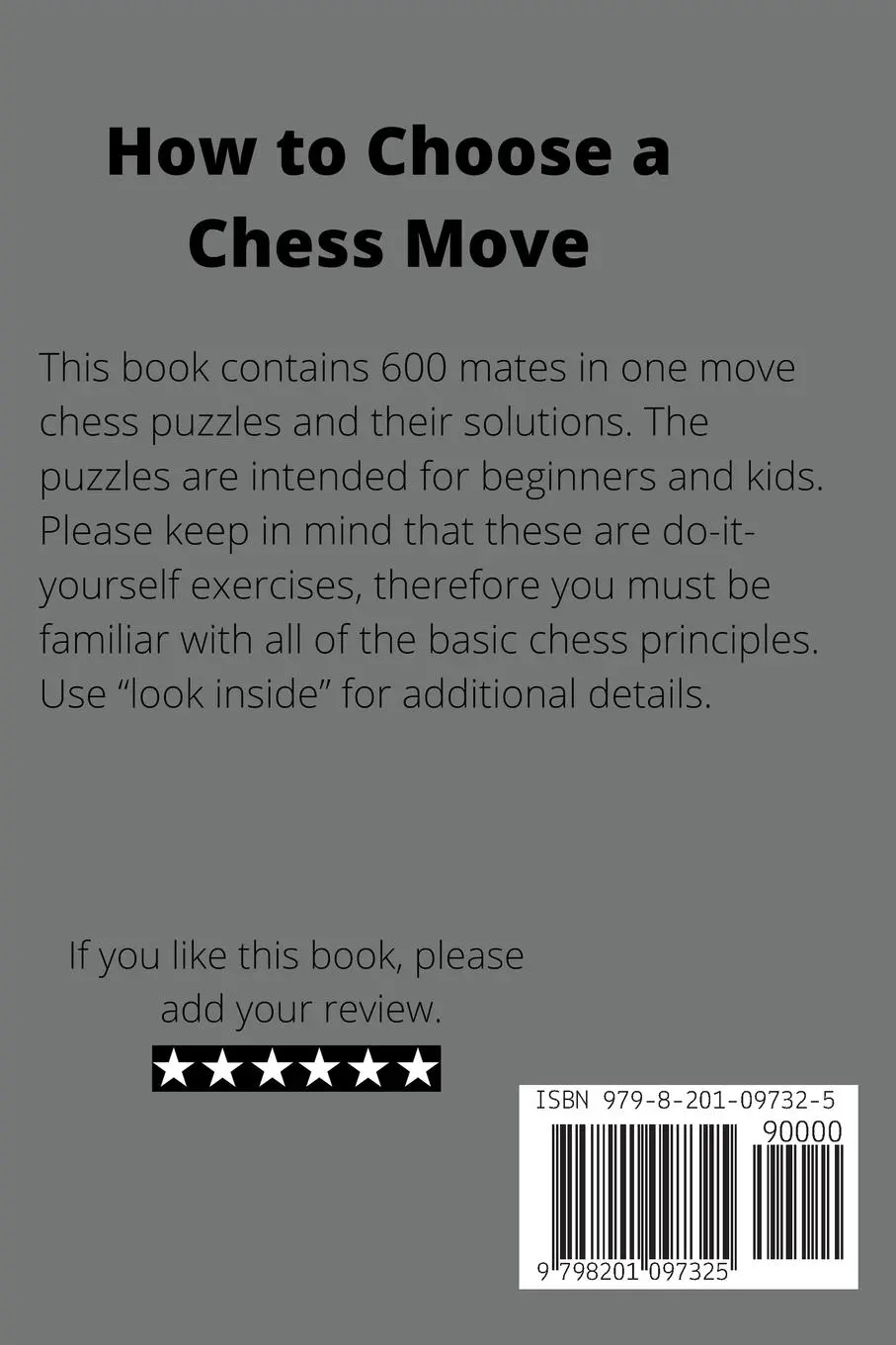 Rückseite: 9798201097325 | 600 Checkmate Chess Puzzles in One Move, Part 5 | Andon Rangelov