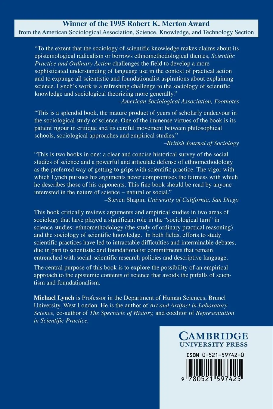 Rückseite: 9780521597425 | Scientific Practice and Ordinary Action | Michael Lynch | Taschenbuch