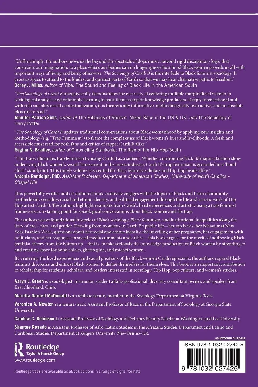 Rückseite: 9781032027425 | The Sociology of Cardi B | A Trap Feminist Approach | Green (u. a.)