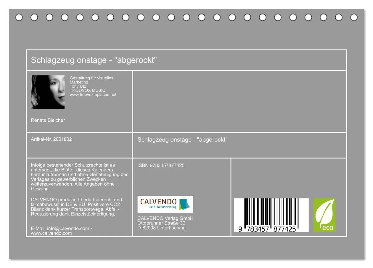 Bild: 9783457877425 | Schlagzeug onstage - "abgerockt" (Tischkalender 2026 DIN A5 quer),...
