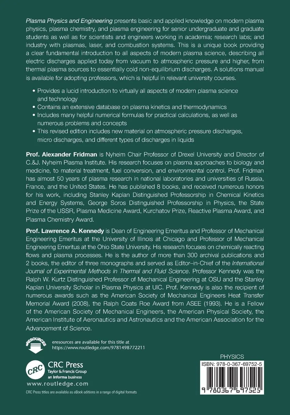 Rückseite: 9780367697525 | Plasma Physics and Engineering | Alexander Fridman (u. a.) | Buch