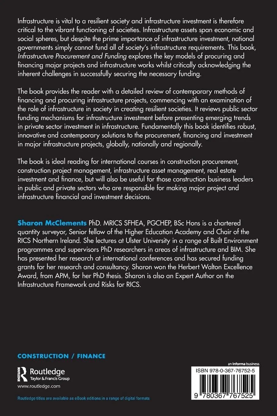 Rückseite: 9780367767525 | Infrastructure Procurement and Funding | Sharon McClements | Buch