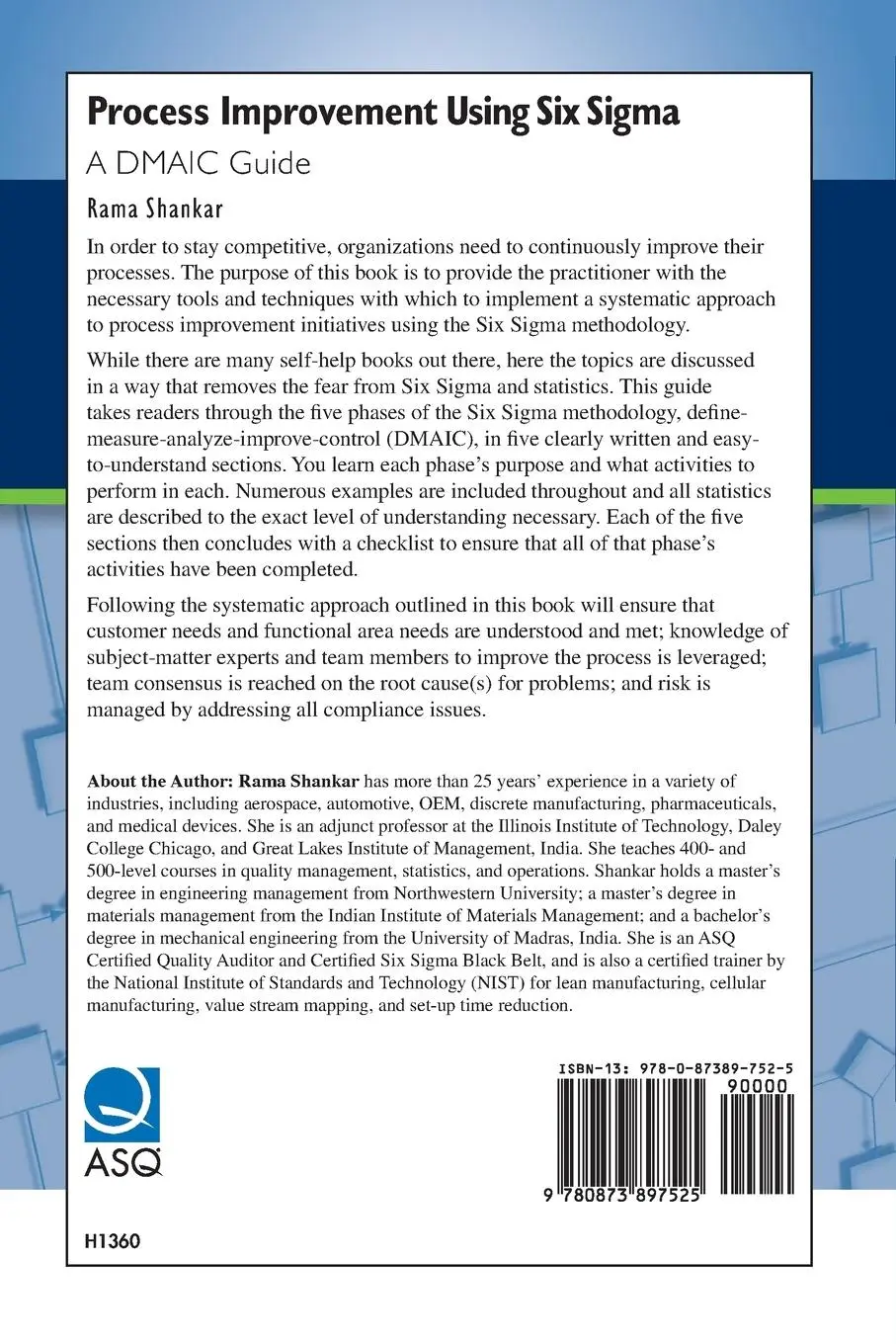 Rückseite: 9780873897525 | Process Improvement Using Six Sigma | A DMAIC Guide | Rama Shankar