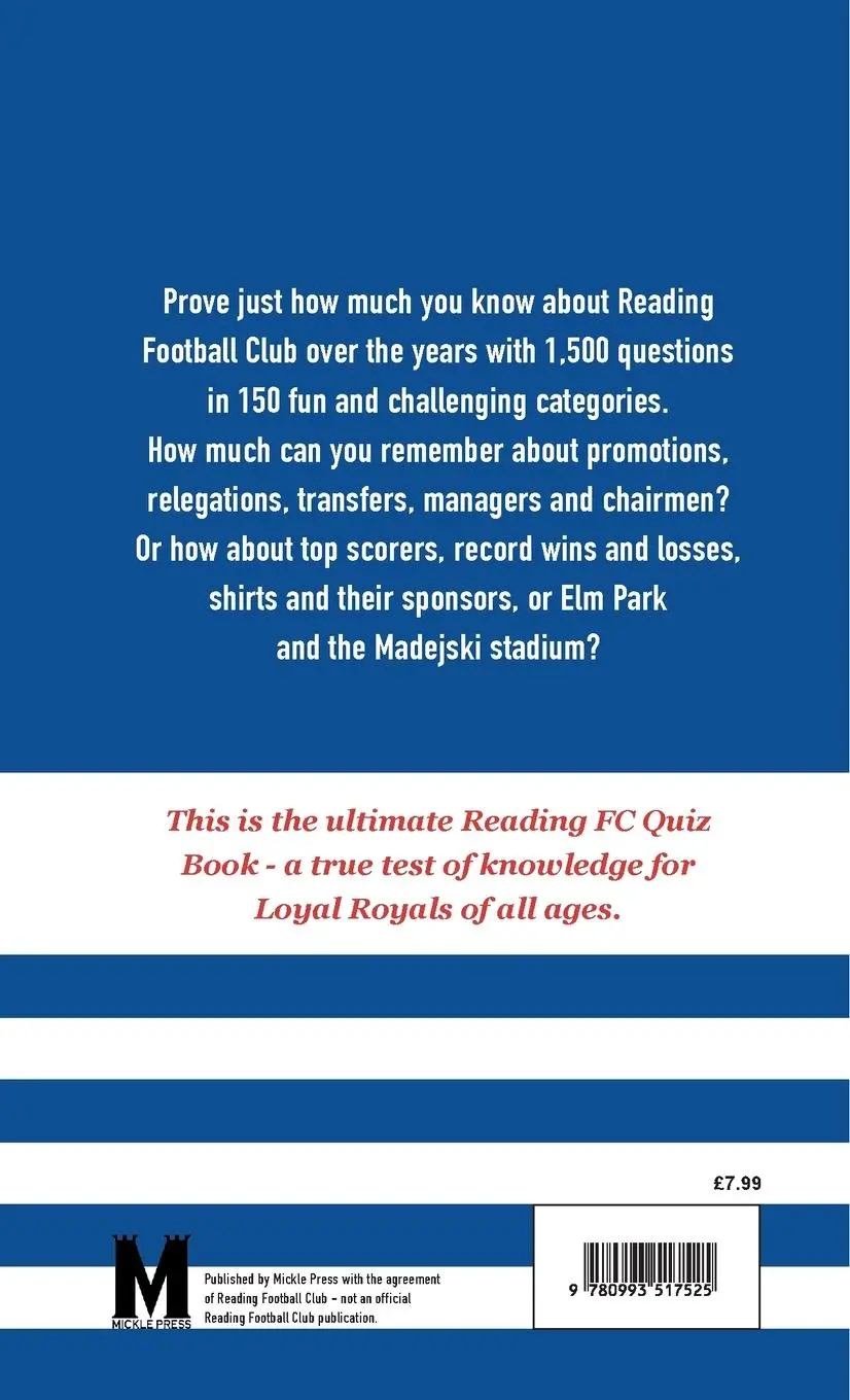 Rückseite: 9780993517525 | The Ultimate Reading FC Quiz Book | Jon Keen | Taschenbuch | Englisch