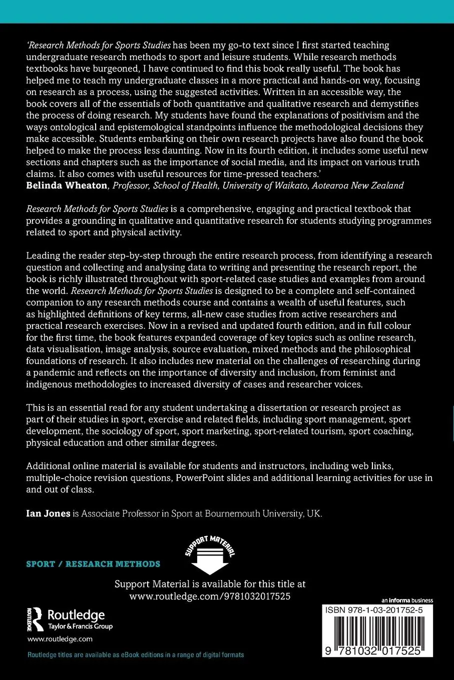 Rückseite: 9781032017525 | Research Methods for Sports Studies | Ian Jones | Taschenbuch | 2022