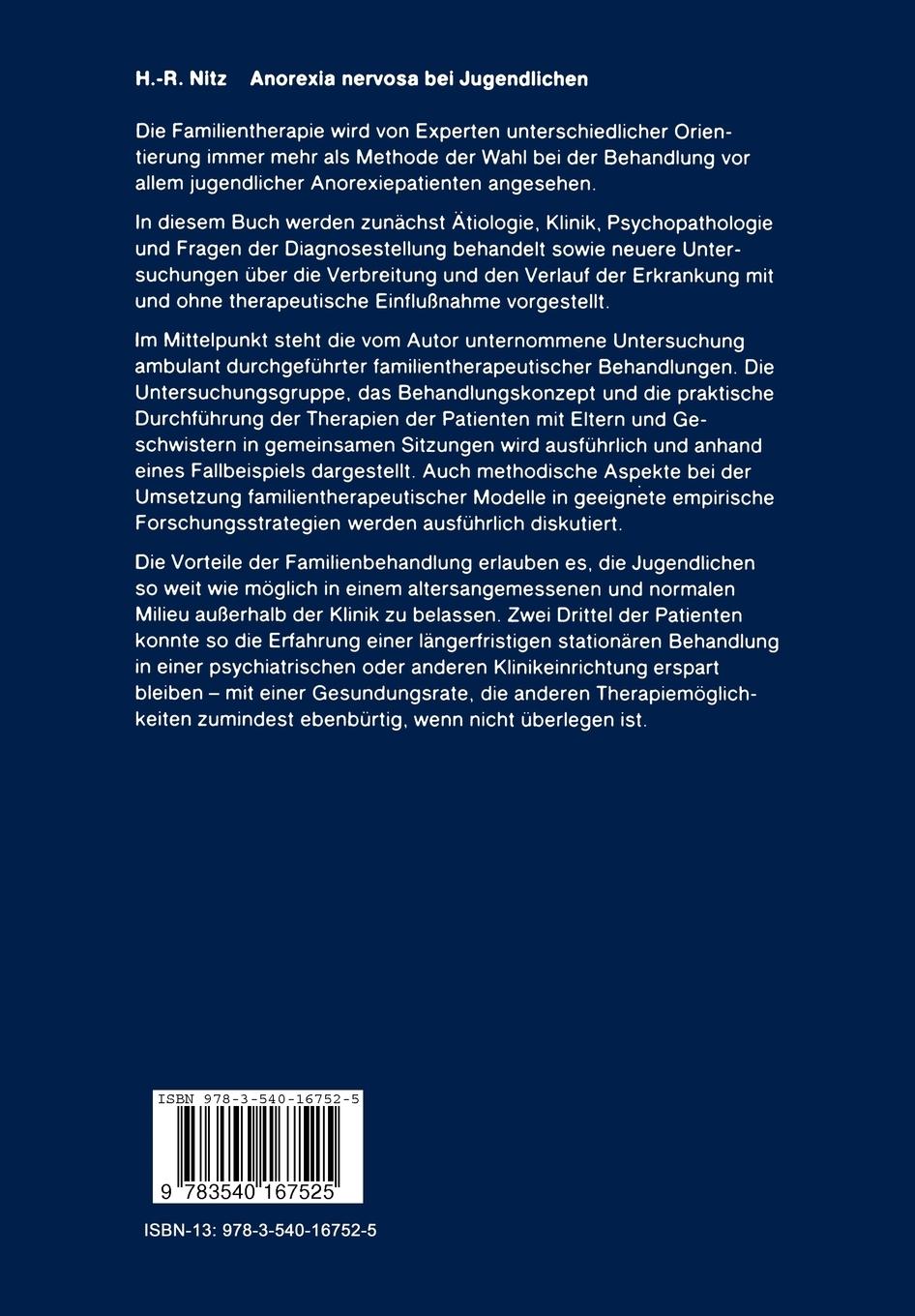 Rückseite: 9783540167525 | Anorexia nervosa bei Jugendlichen | Horst-Reinhard Nitz | Taschenbuch