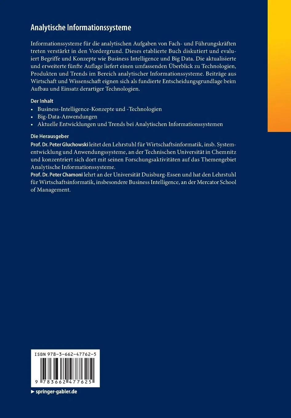 Rückseite: 9783662477625 | Analytische Informationssysteme | Peter Chamoni (u. a.) | Taschenbuch