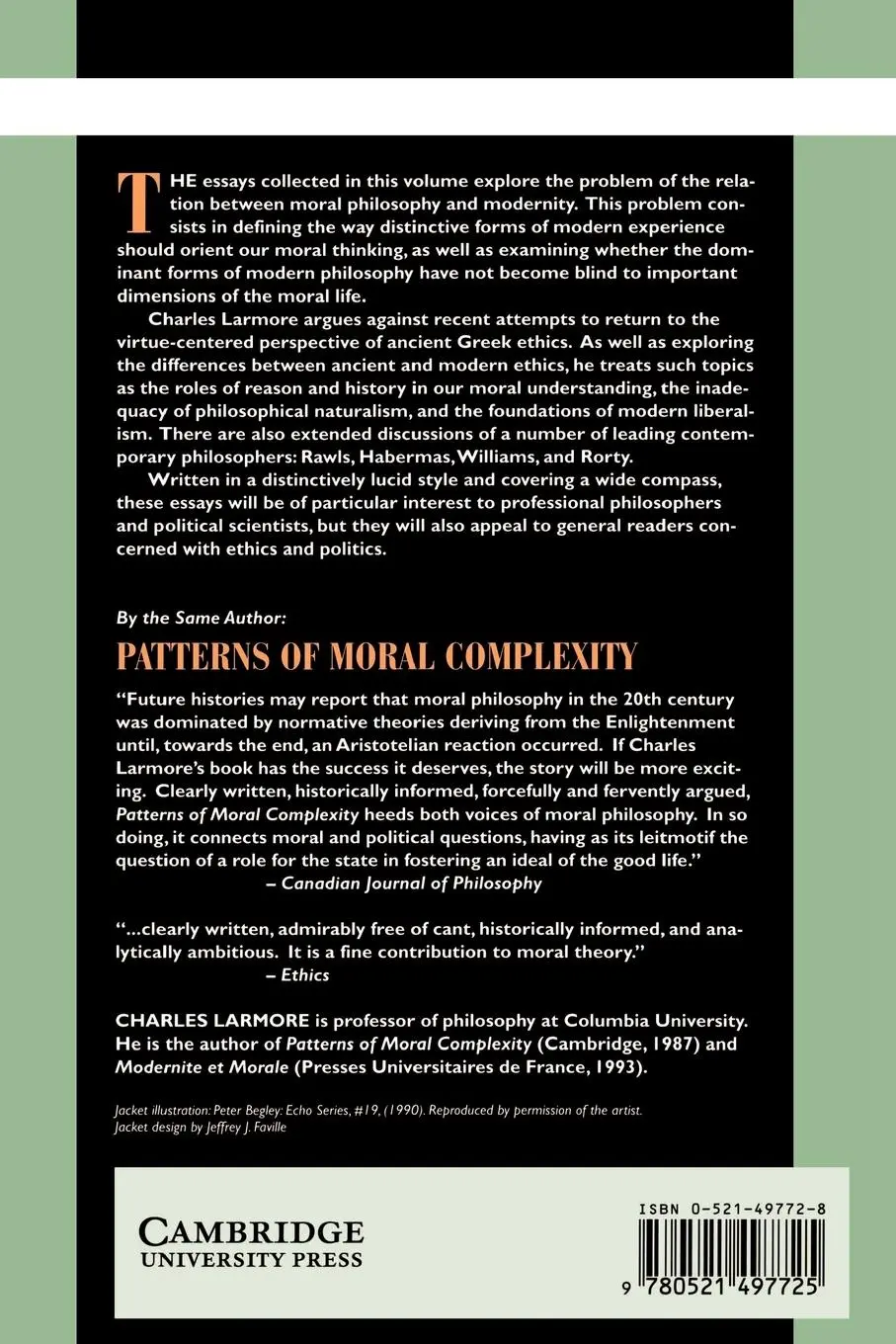 Rückseite: 9780521497725 | The Morals of Modernity | Charles Larmore | Taschenbuch | Englisch
