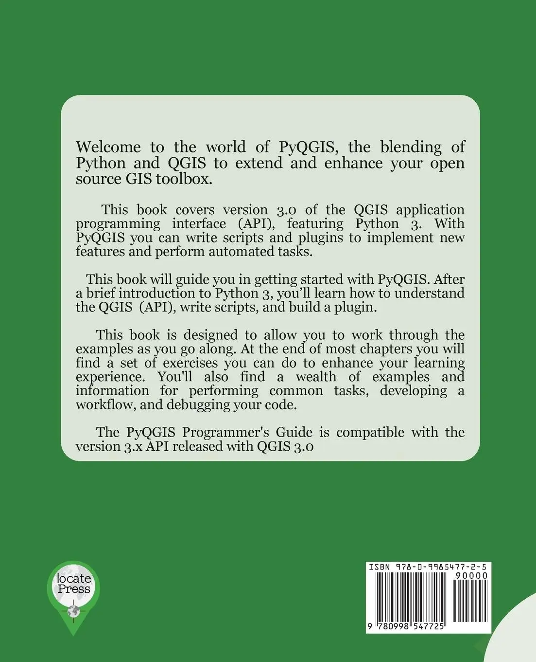 Rückseite: 9780998547725 | The PyQGIS Programmer's Guide | Extending QGIS 3 with Python 3 | Buch