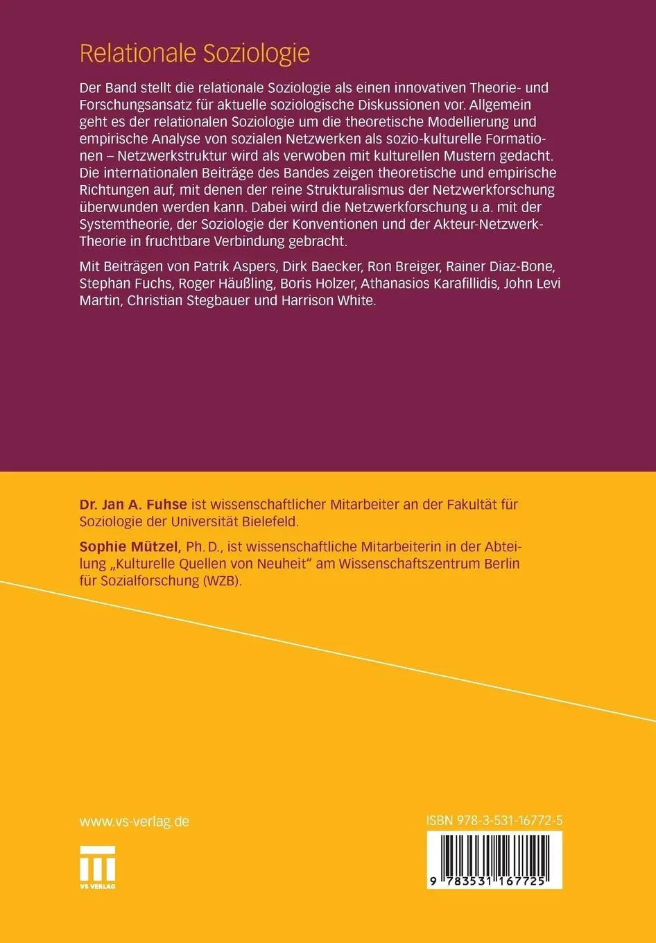 Rückseite: 9783531167725 | Relationale Soziologie | Zur kulturellen Wende der Netzwerkforschung