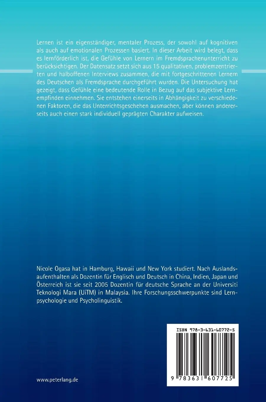 Rückseite: 9783631607725 | Gefühle und Lernen im Fremdsprachenunterricht | Nicole Ogasa | Buch