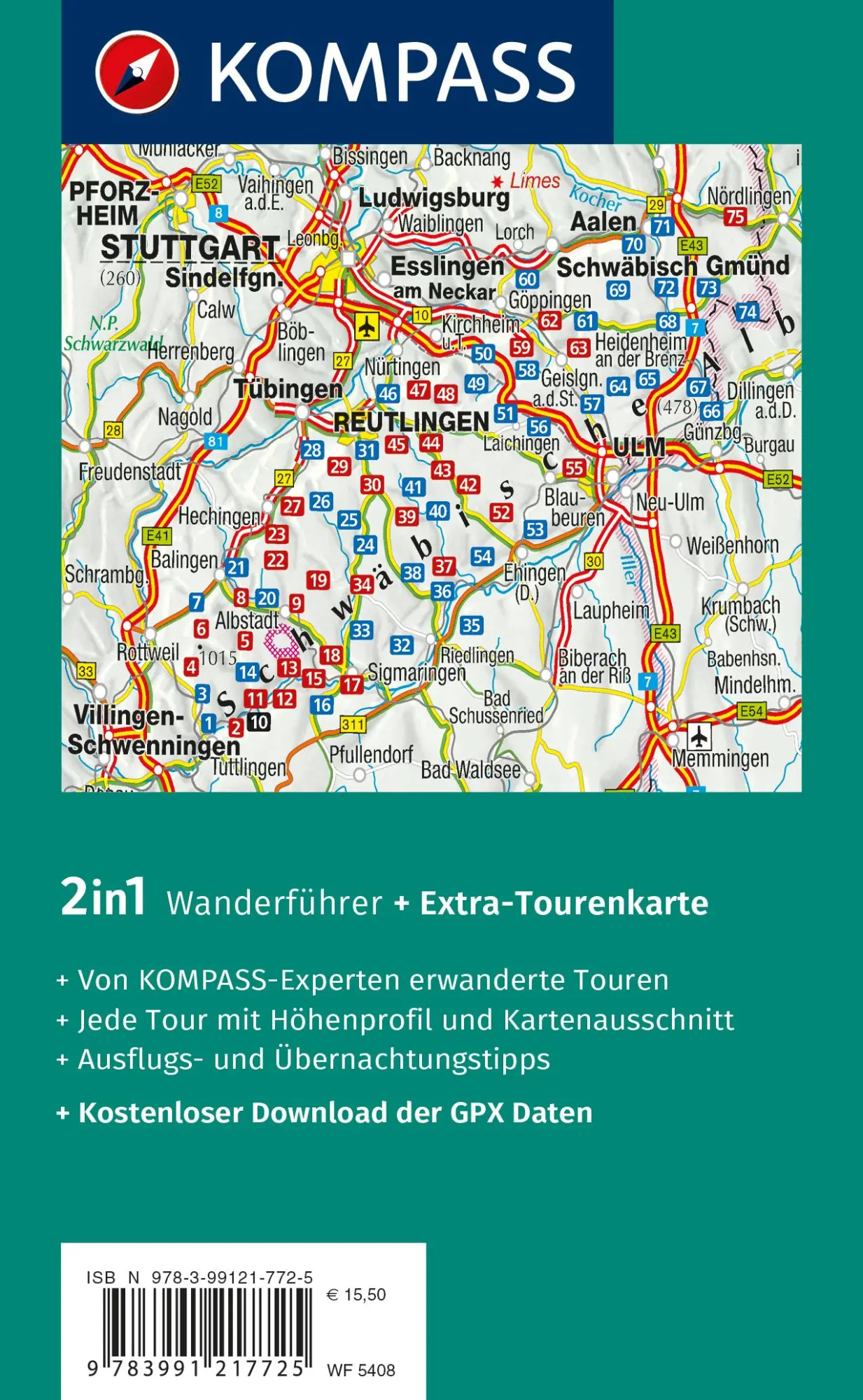 Rückseite: 9783991217725 | KOMPASS Wanderführer Schwäbische Alb, 75 Touren mit Extra-Tourenkarte
