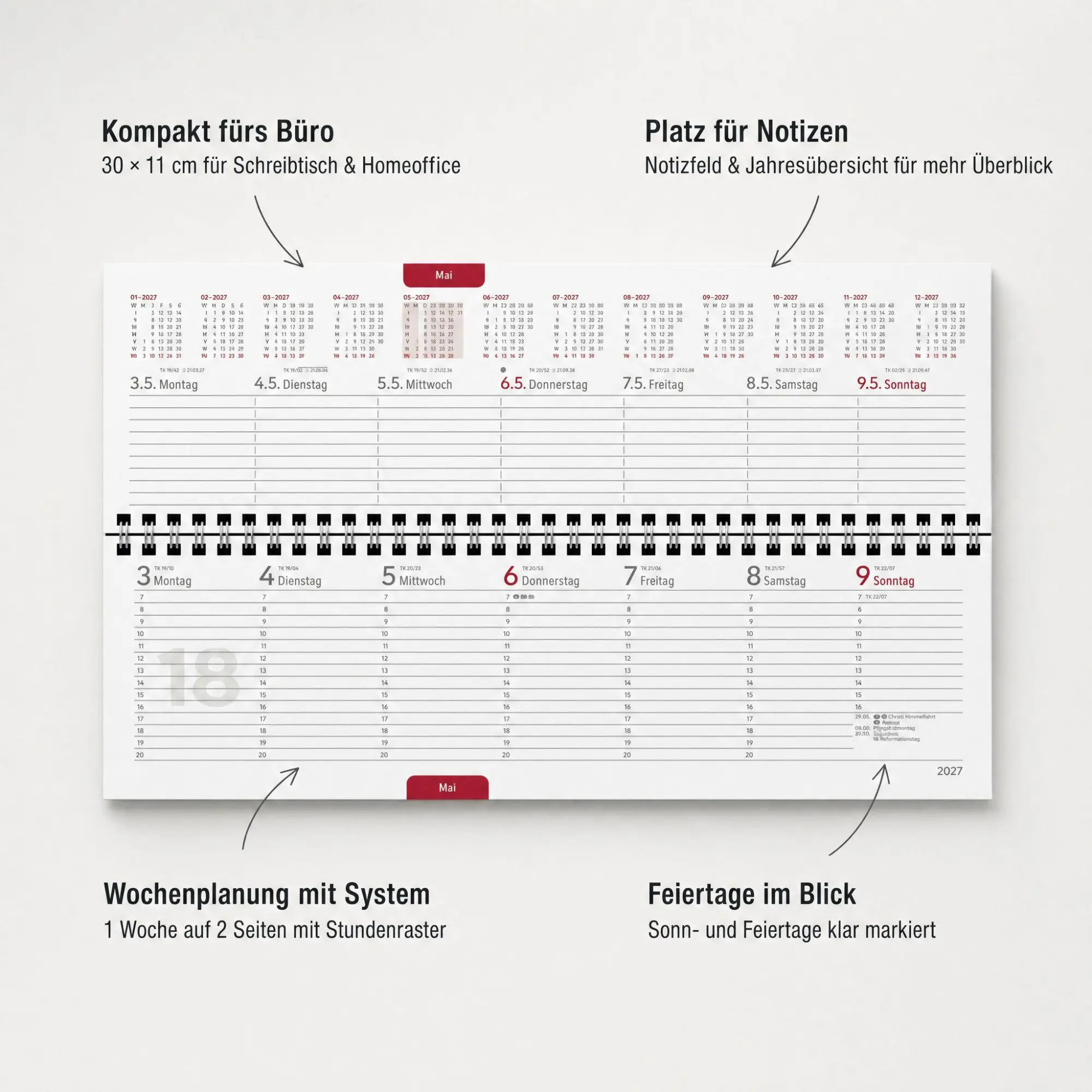Bild: 4069095017825 | Tisch-Querkalender Papyrus Grau 2027 | Neumann Verlage GmbH &amp; Co KG