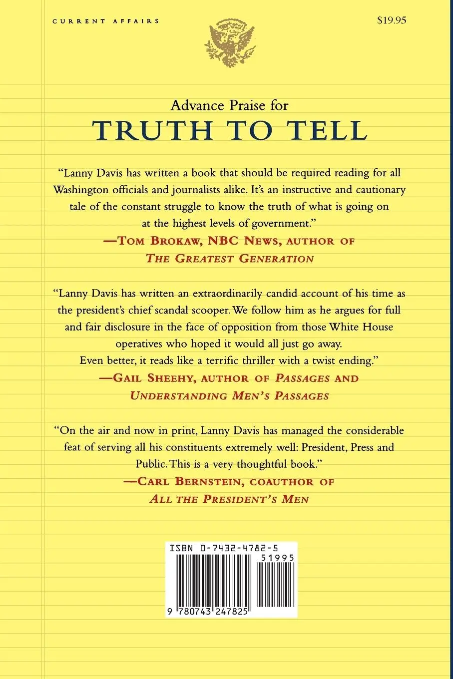 Rückseite: 9780743247825 | Truth to Tell | Lanny J. Davis | Taschenbuch | Kartoniert / Broschiert