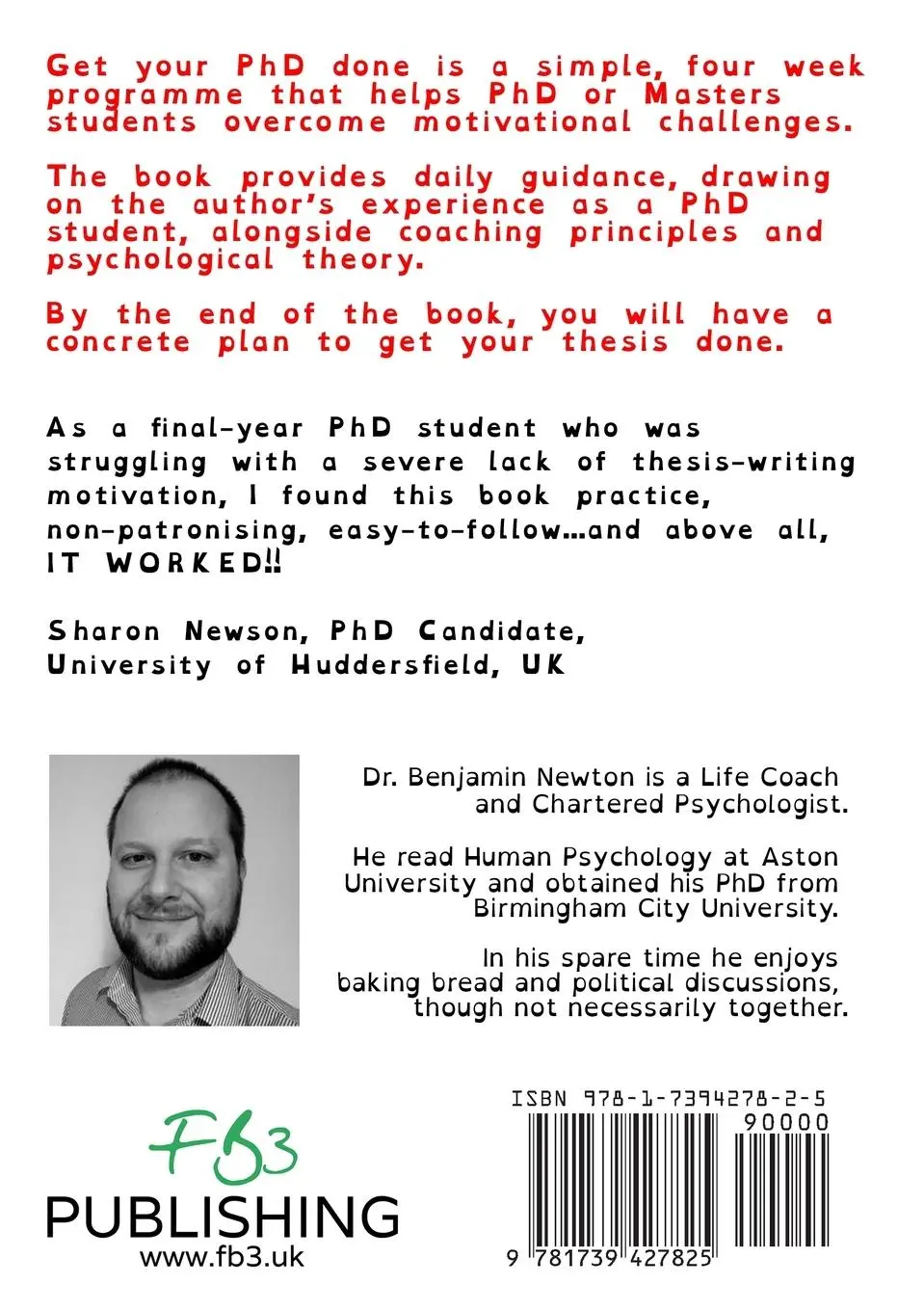 Rückseite: 9781739427825 | Get Your PhD Done | Benjamin Newton | Taschenbuch | Englisch | 2025 Rückseite: 9781739427825 | Get Your PhD Done | Benjamin Newton | Taschenbuch | Englisch | 2025