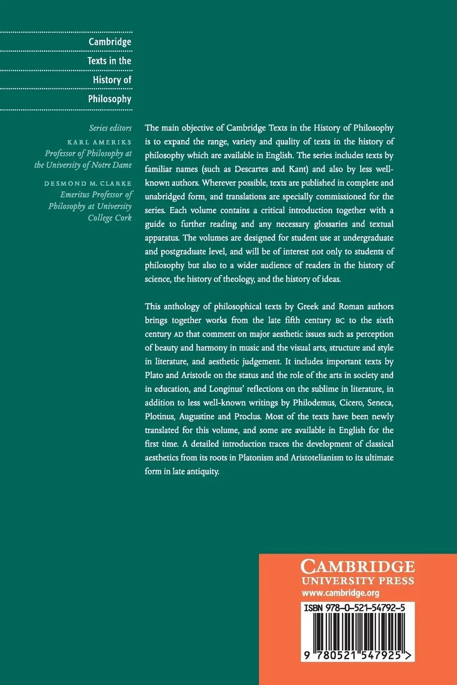 Rückseite: 9780521547925 | Greek and Roman Aesthetics | Taschenbuch | Englisch | 2010