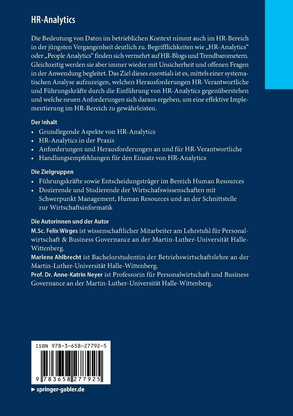 Rückseite: 9783658277925 | HR-Analytics | Felix Wirges (u. a.) | Taschenbuch | ix | Deutsch