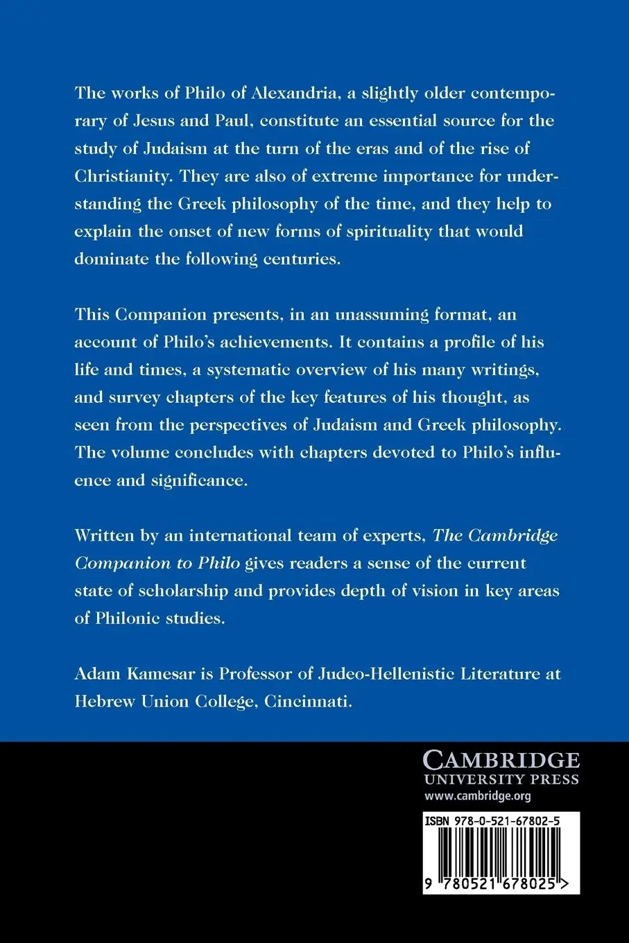 Rückseite: 9780521678025 | The Cambridge Companion to Philo | Adam Kamesar | Taschenbuch | 2009