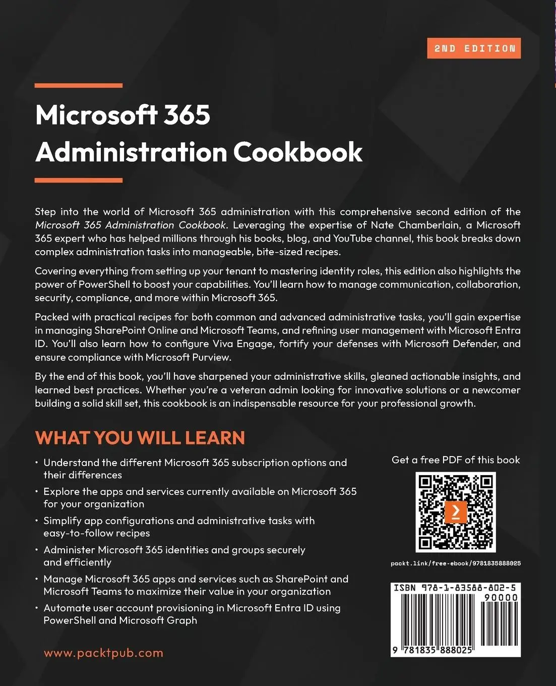 Rückseite: 9781835888025 | Microsoft 365 Administration Cookbook - Second Edition | Chamberlain